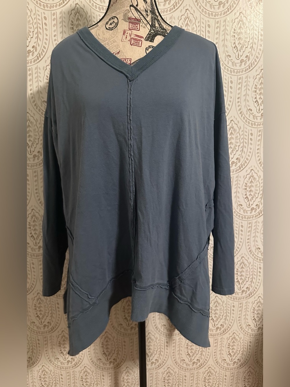 Women's V-Neck Long Sleeve Pullover top - Slate Blue only worn once